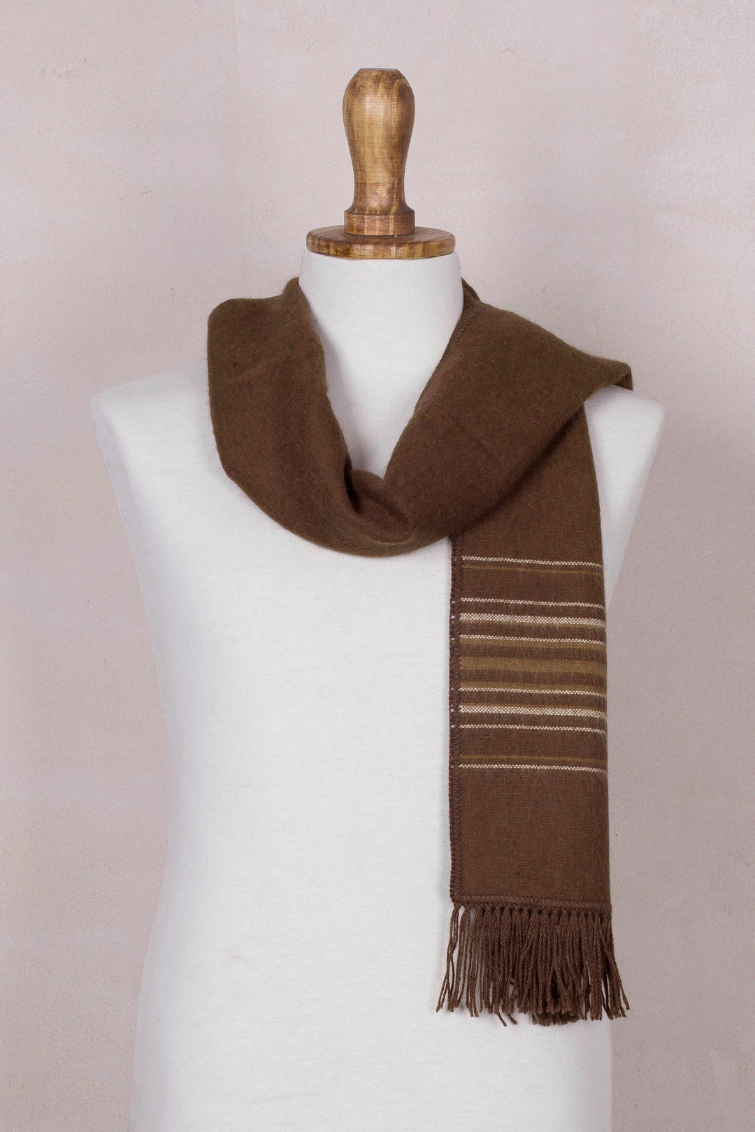 Men's Artisan Crafted Woven Brown Alpaca Blend Scarf - Andean Clouds in Brown
