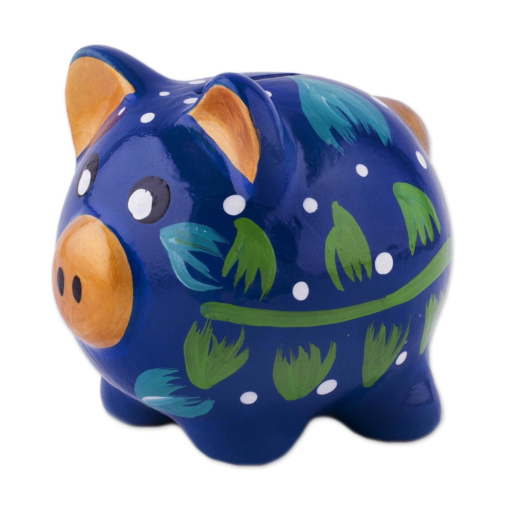 Hand-Painted Floral Ceramic Decorative Accent (4 inch) - Blue Pig