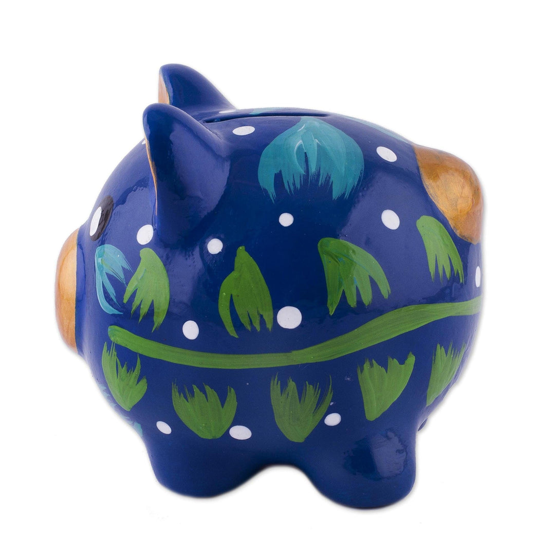 Hand-Painted Floral Ceramic Decorative Accent (4 inch) - Blue Pig