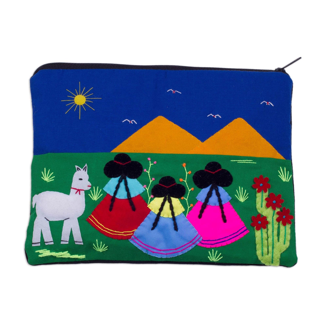 Handcrafted Cotton Blend Patchwork Cosmetic Bag from Peru - Walk in the Countryside