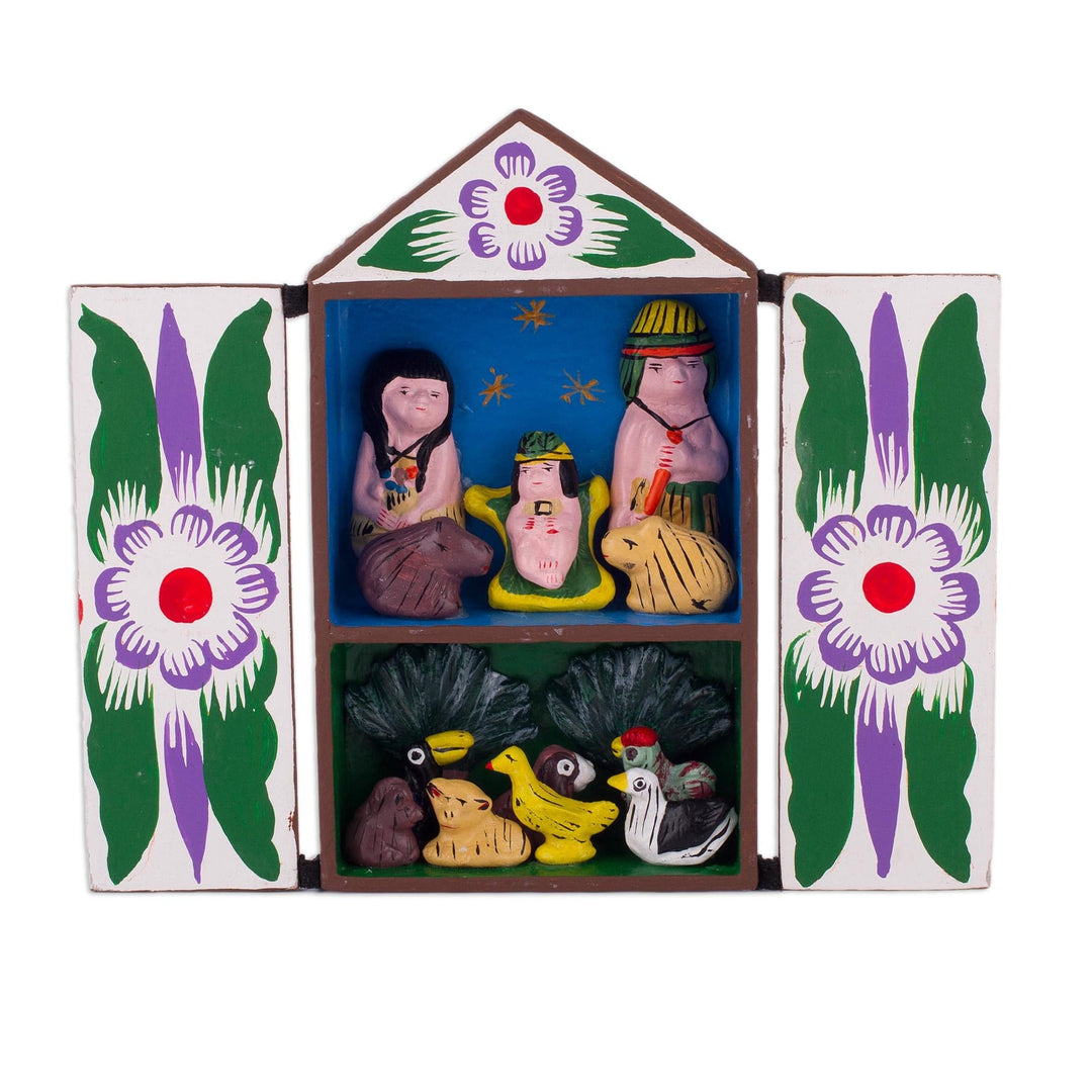 Handcrafted Retablo Diorama Amazon Tribal Nativity Scene - Christmas with the Bora People