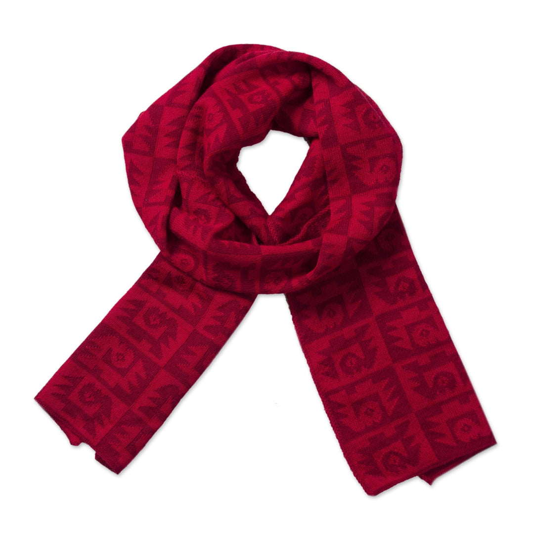 Alpaca Blend Crimson and Cinnabar Scarf - Red Paracas Shadows