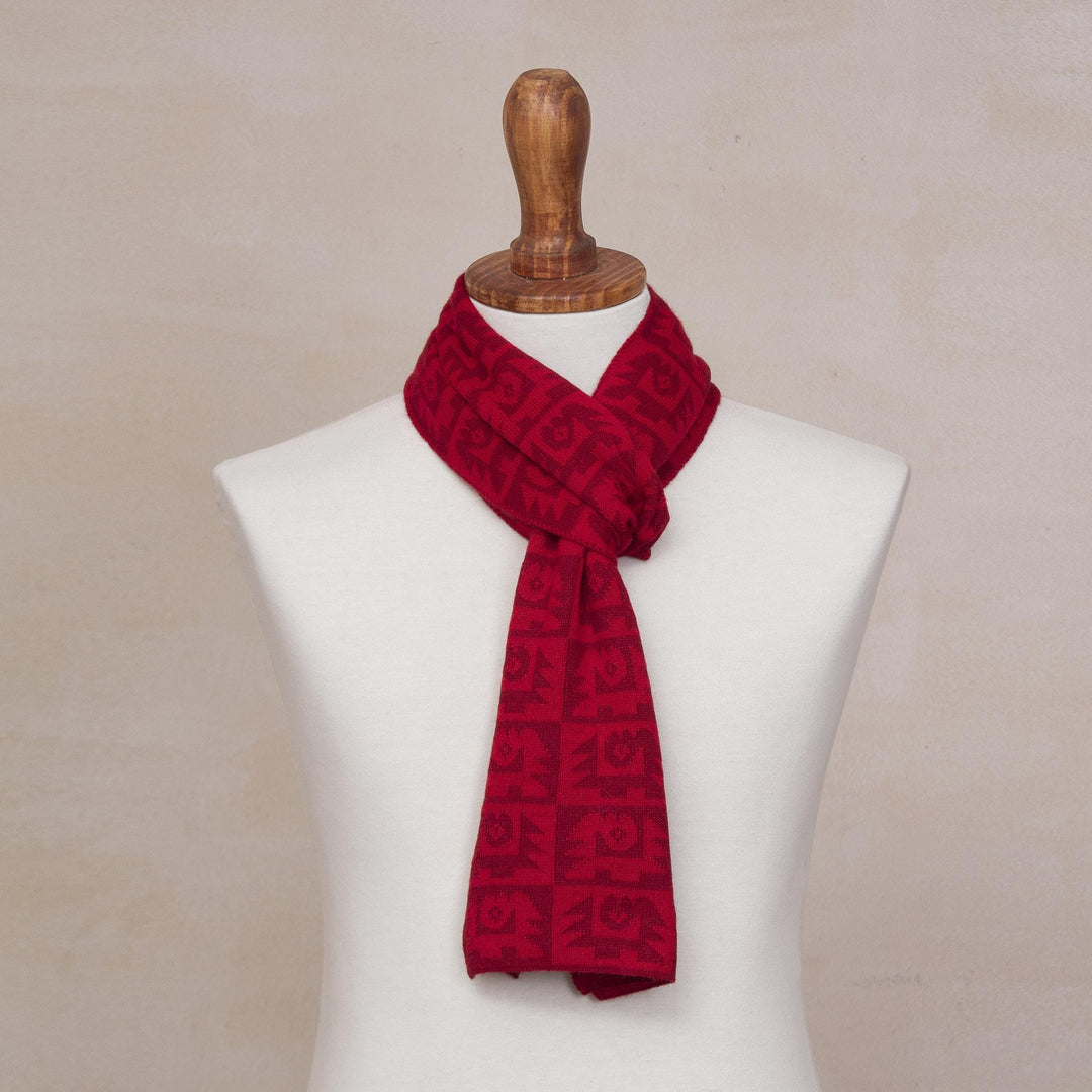 Alpaca Blend Crimson and Cinnabar Scarf - Red Paracas Shadows