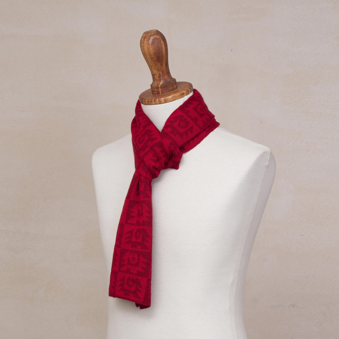 Alpaca Blend Crimson and Cinnabar Scarf - Red Paracas Shadows