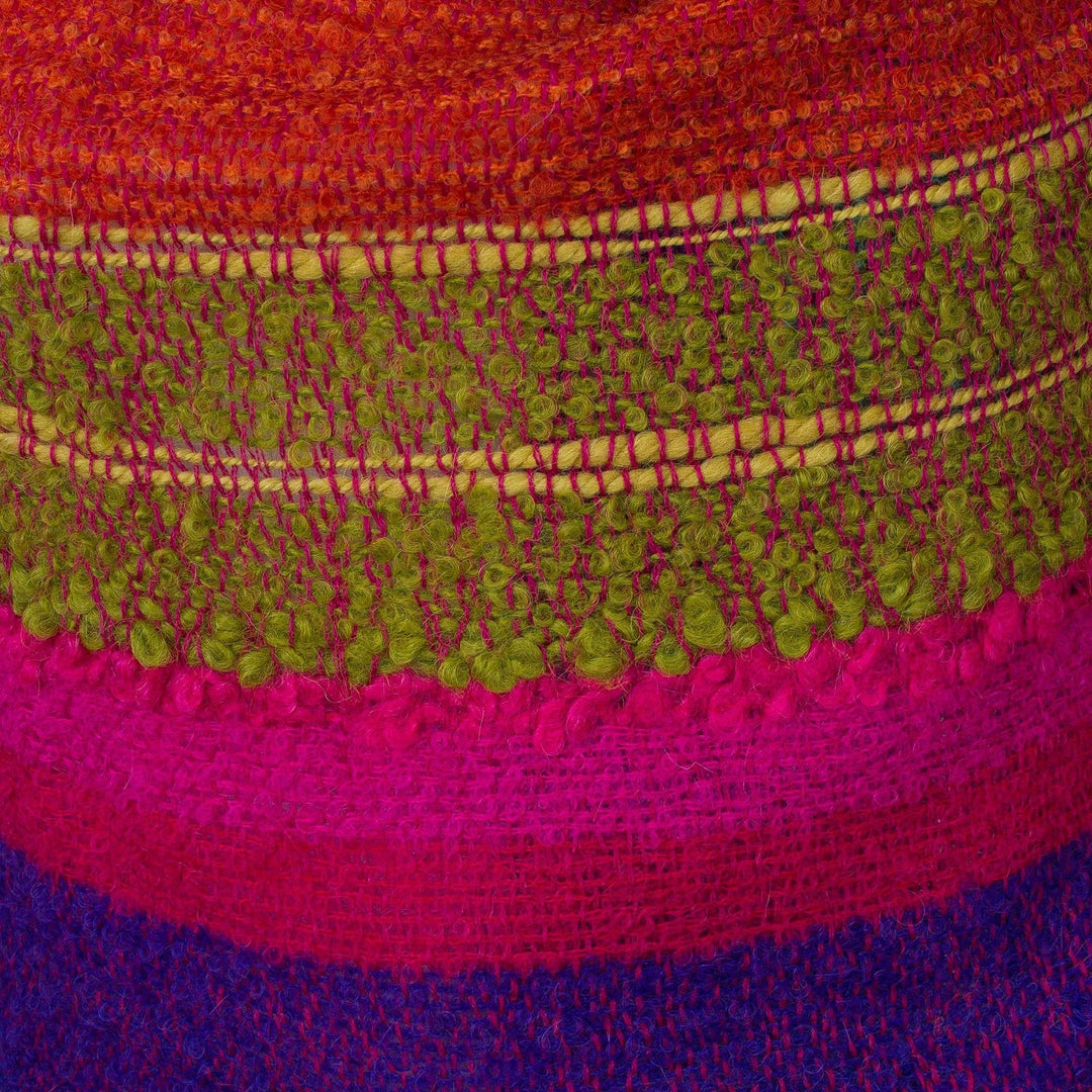 Bold Multi-Color Striped Baby Alpaca Blend Hand Woven Shawl - Mountain Sunset