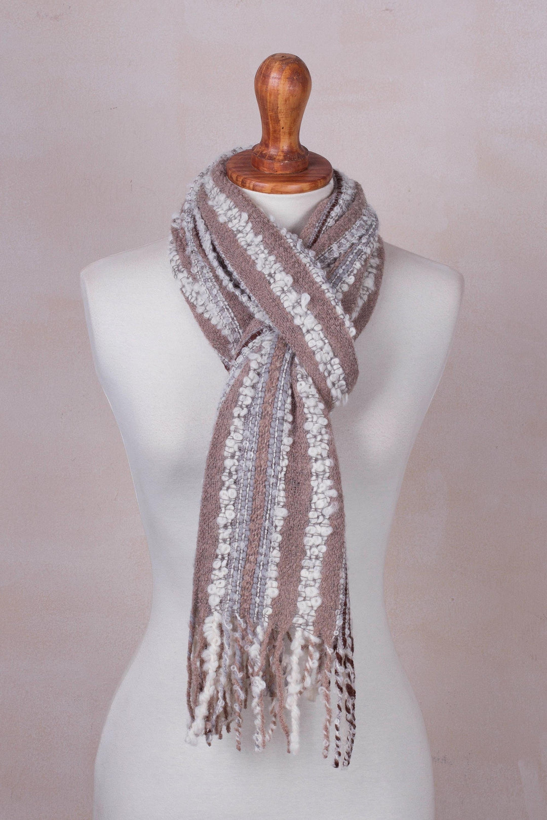 Baby Alpaca Blend Hand Woven Earth-Tones Striped Scarf - New Lands