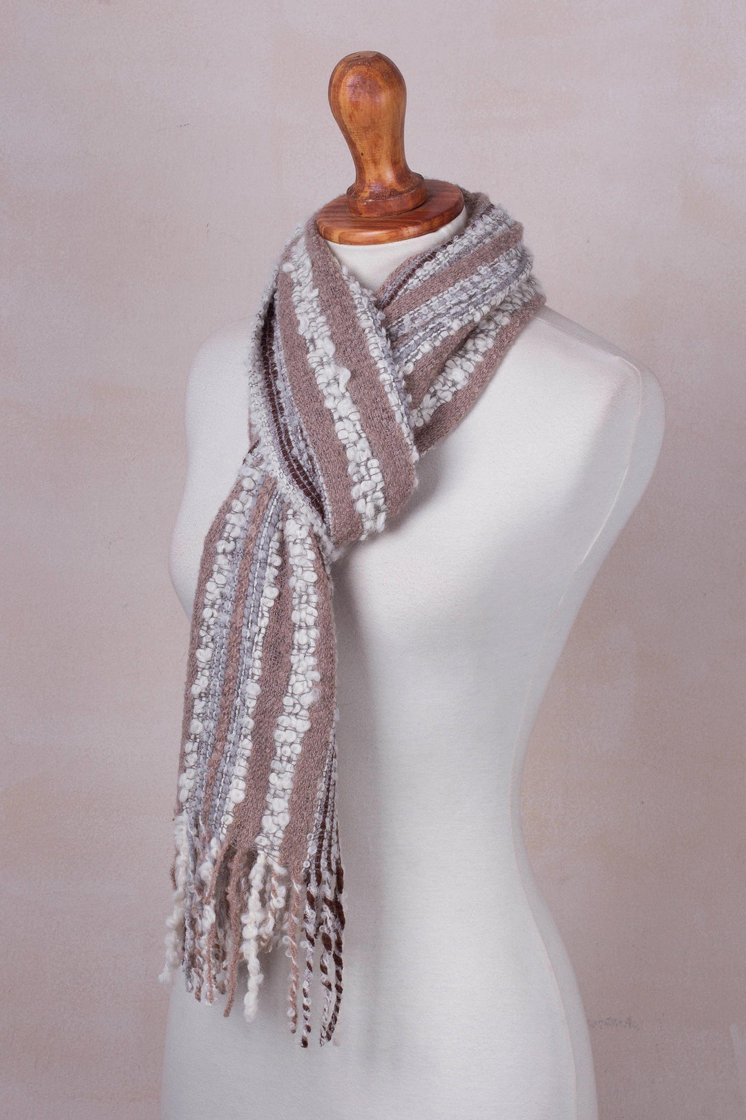 Baby Alpaca Blend Hand Woven Earth-Tones Striped Scarf - New Lands