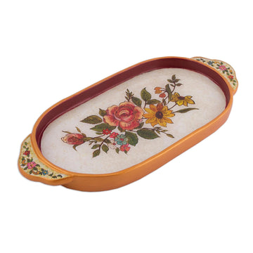 Handmade Reverse Painted Glass Tray - Regal Bouquet