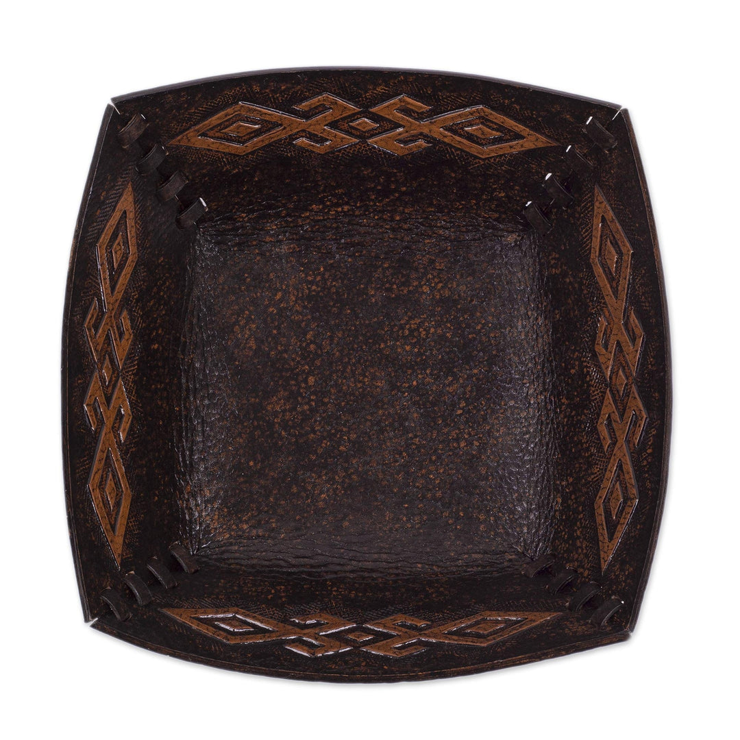 Pre-Hispanic Motif Handcrafted Tooled Leather Catchall - Kuelap Memories