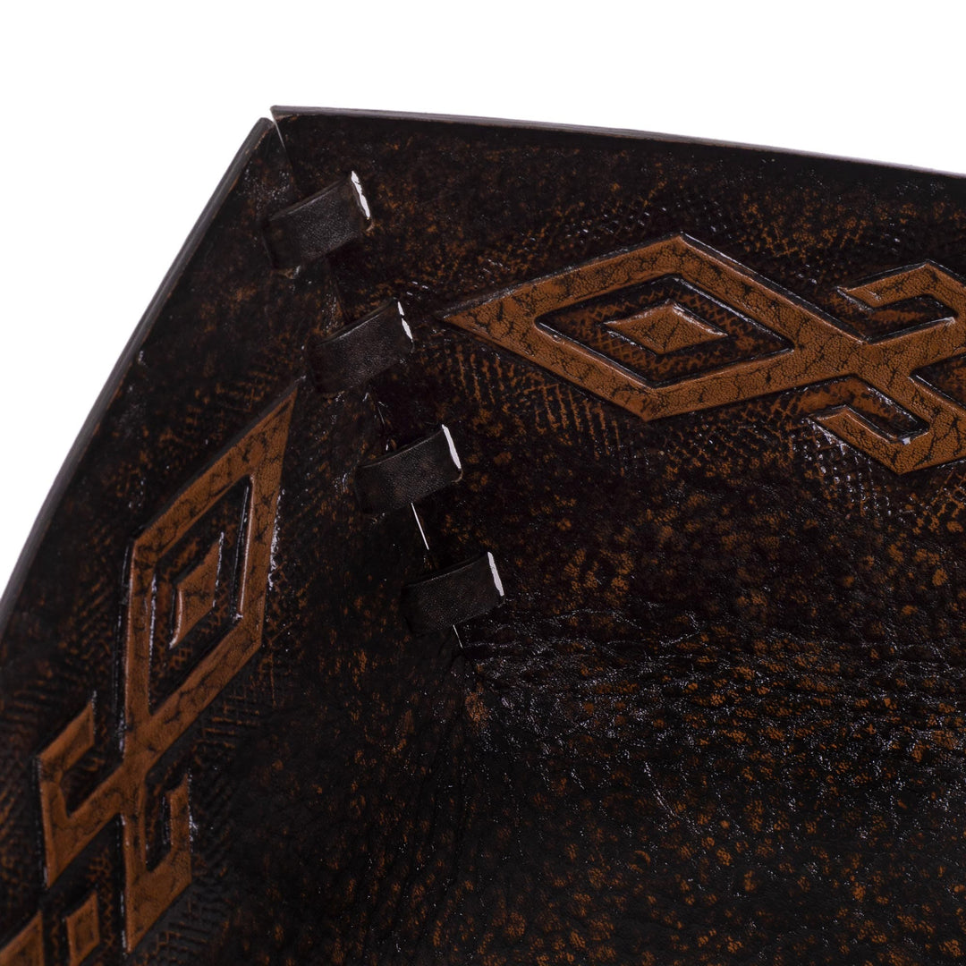Pre-Hispanic Motif Handcrafted Tooled Leather Catchall - Kuelap Memories