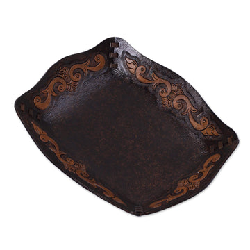 Peru Handcrafted Tooled Leather Colonial Art Theme Catchall - Spanish Viceroy