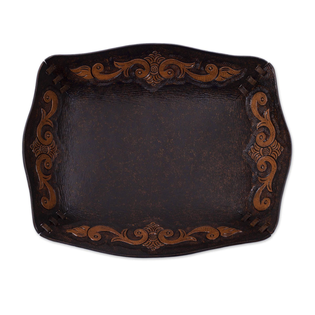 Peru Handcrafted Tooled Leather Colonial Art Theme Catchall - Spanish Viceroy