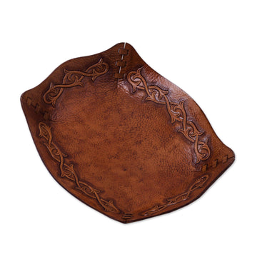 Peruvian Handcrafted Tooled Leather Andean Catchall - Bramblebush