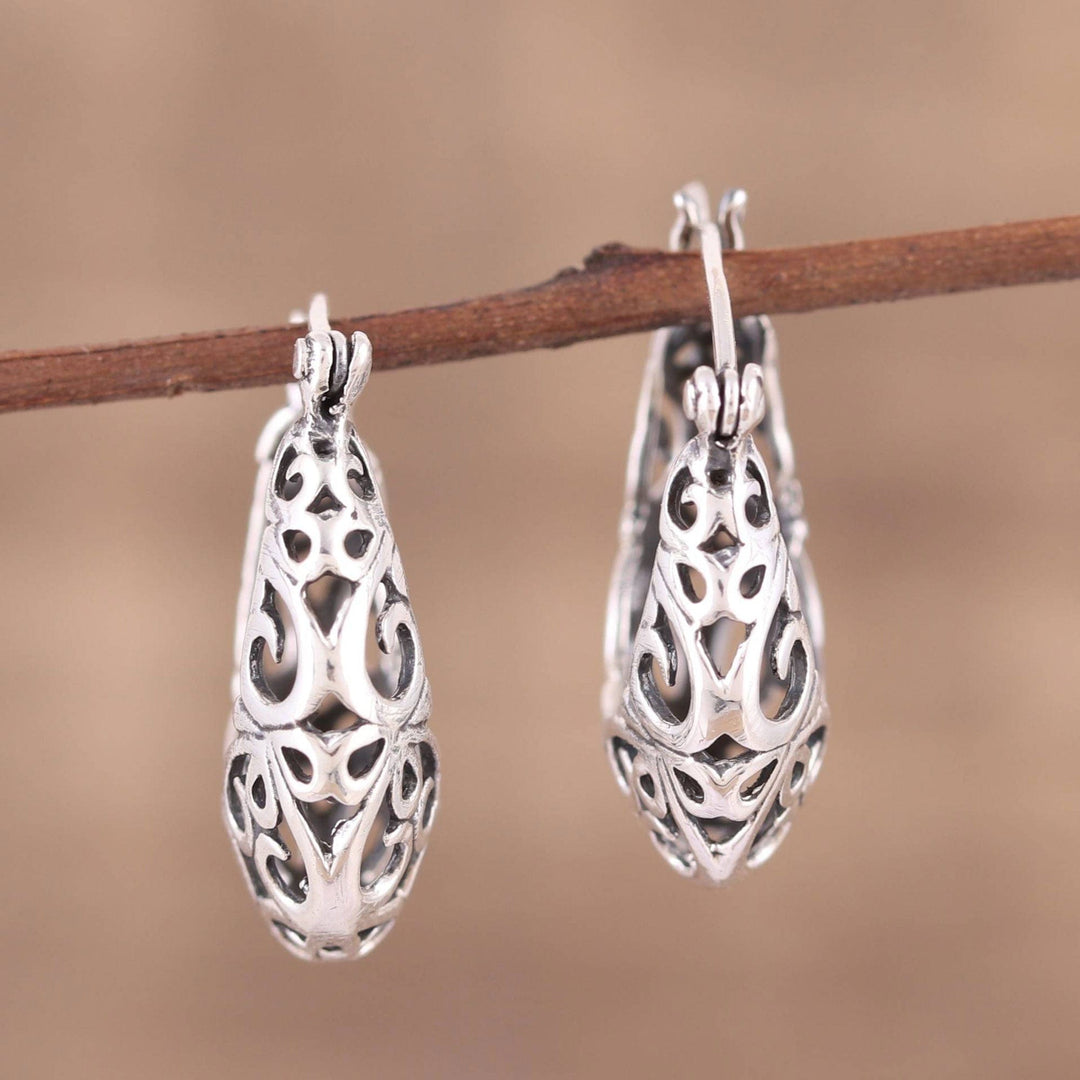 Handmade Sterling Silver Hoop Earrings with Jali Motif - Jali Grace