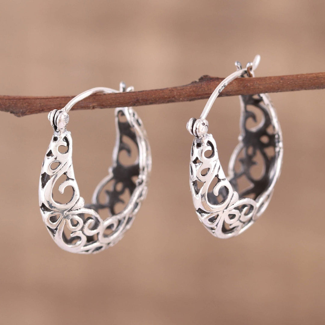 Handmade Sterling Silver Hoop Earrings with Jali Motif - Jali Grace