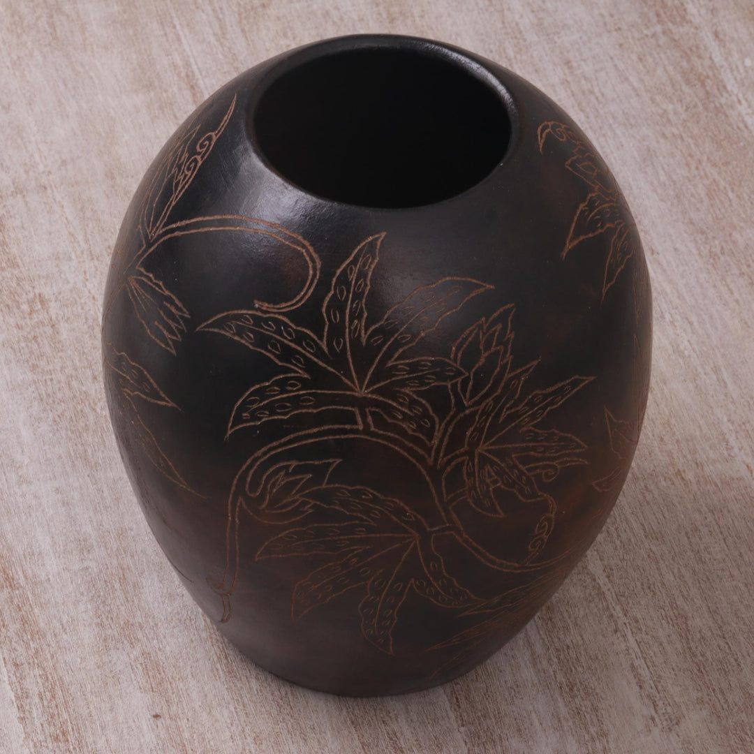 Handcrafted Decorative Coconut Motif Etched Terracotta Vase - Coconut Vibe