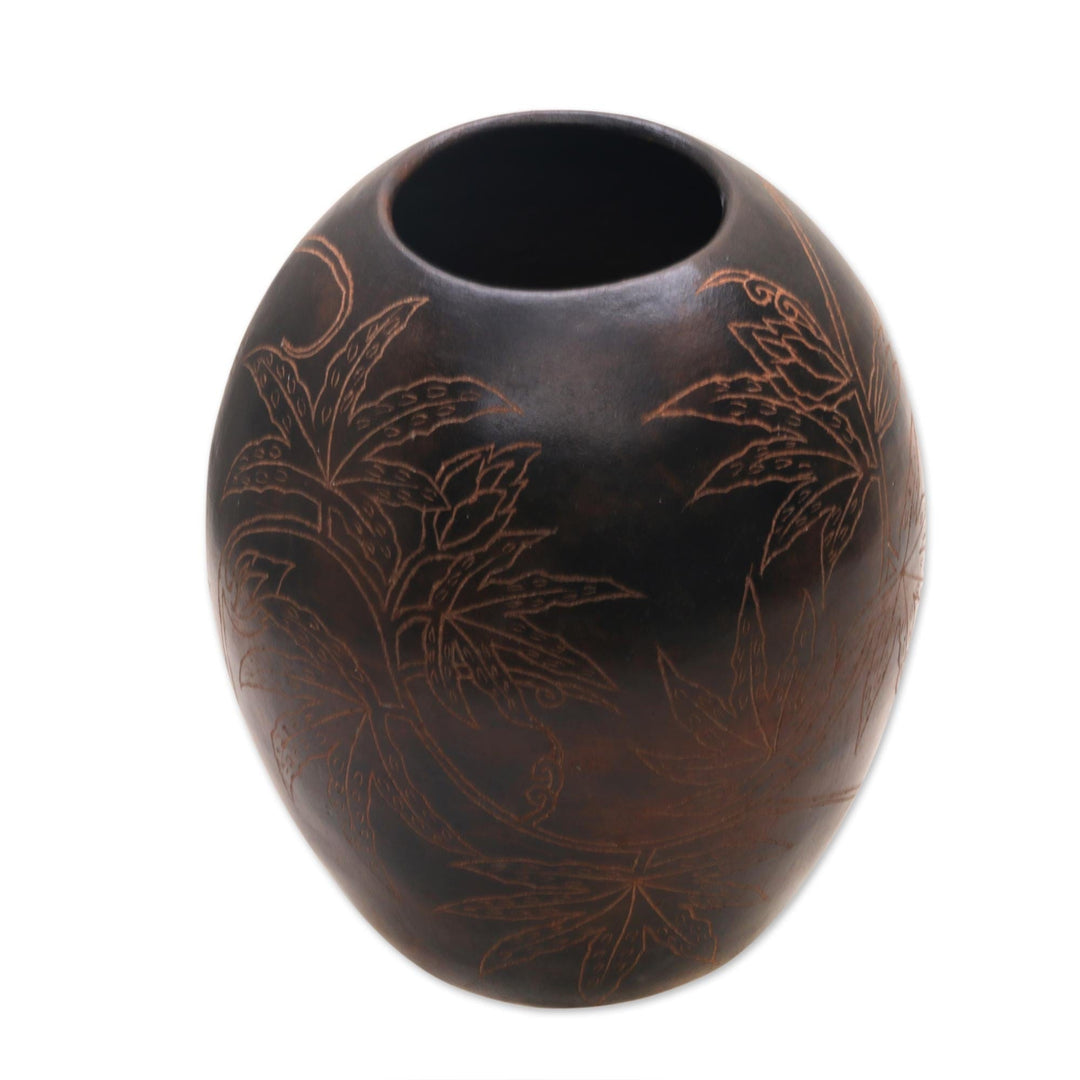 Handcrafted Decorative Coconut Motif Etched Terracotta Vase - Coconut Vibe