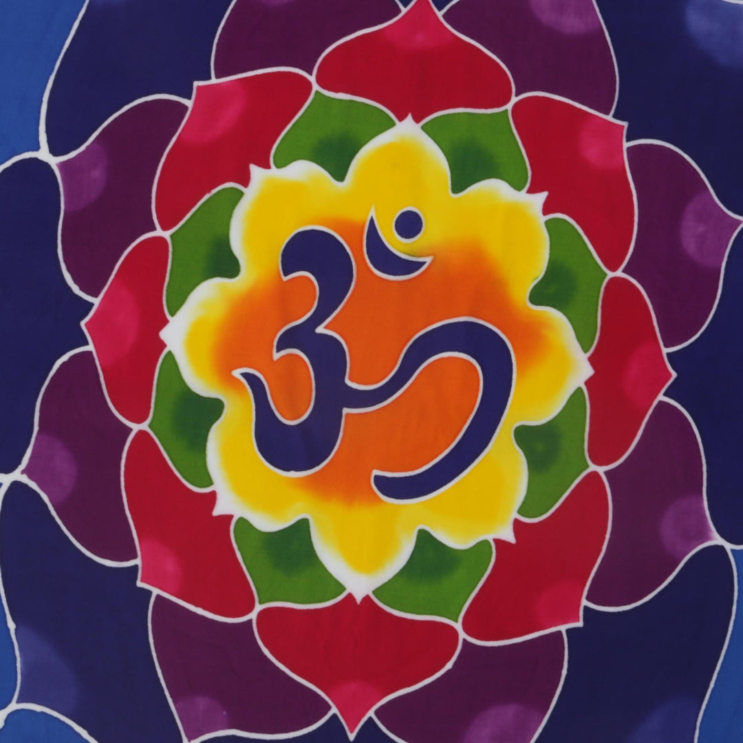 Batik Rayon Wall Hanging with Floral Om from Bali - Meditation Bloom