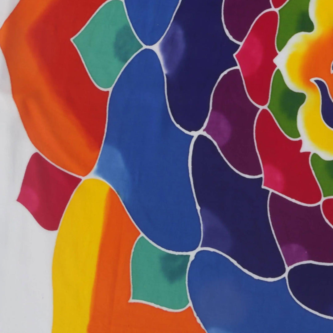 Batik Rayon Wall Hanging with Floral Om from Bali - Meditation Bloom