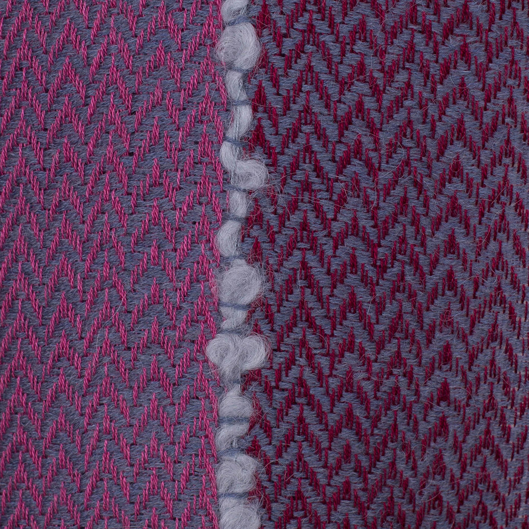 Baby Alpaca Blend Hand Woven Pink and Grey Striped Scarf - Rosy Splendor