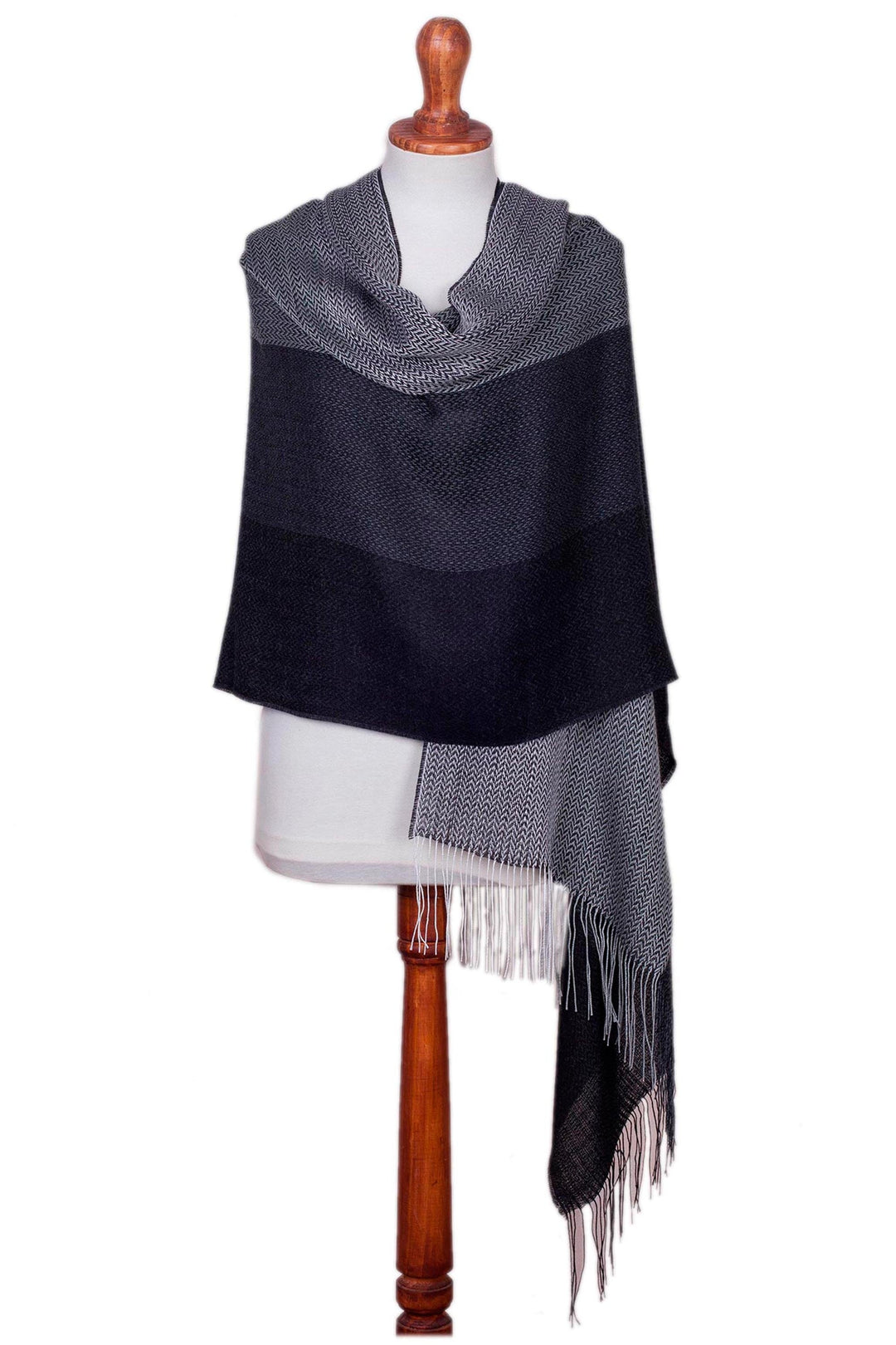 Handwoven Black and Grey Baby Alpaca Blend Shawl from Per - Power Executive