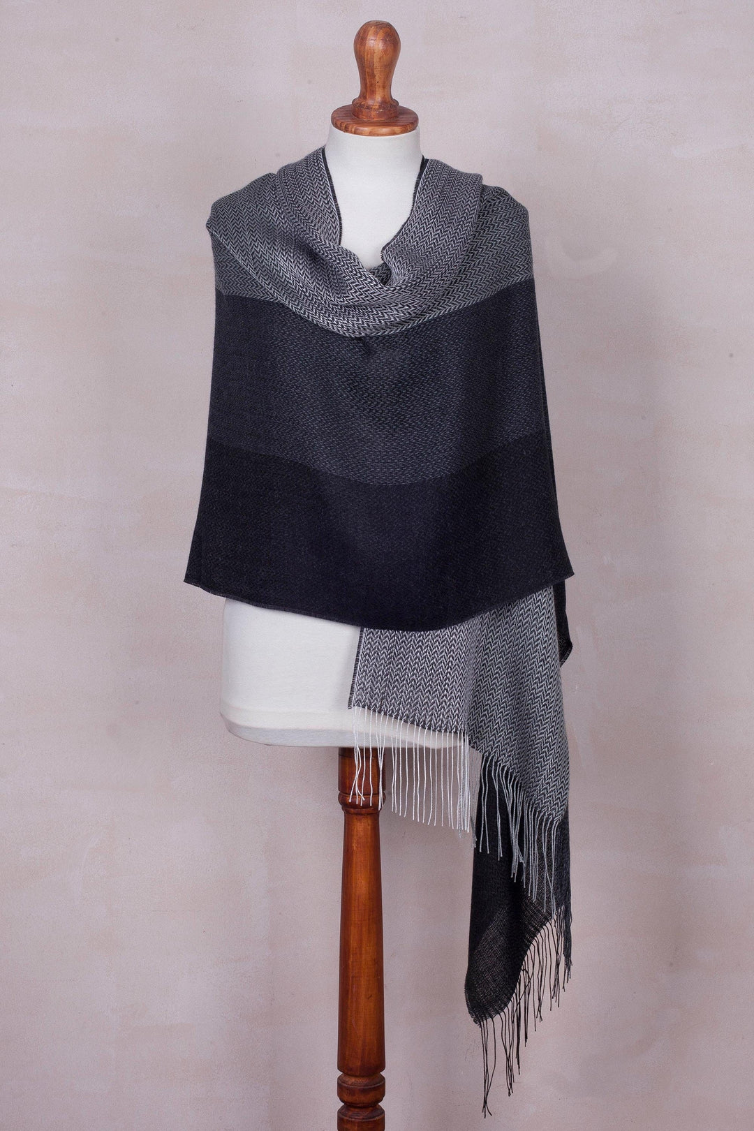 Handwoven Black and Grey Baby Alpaca Blend Shawl from Per - Power Executive