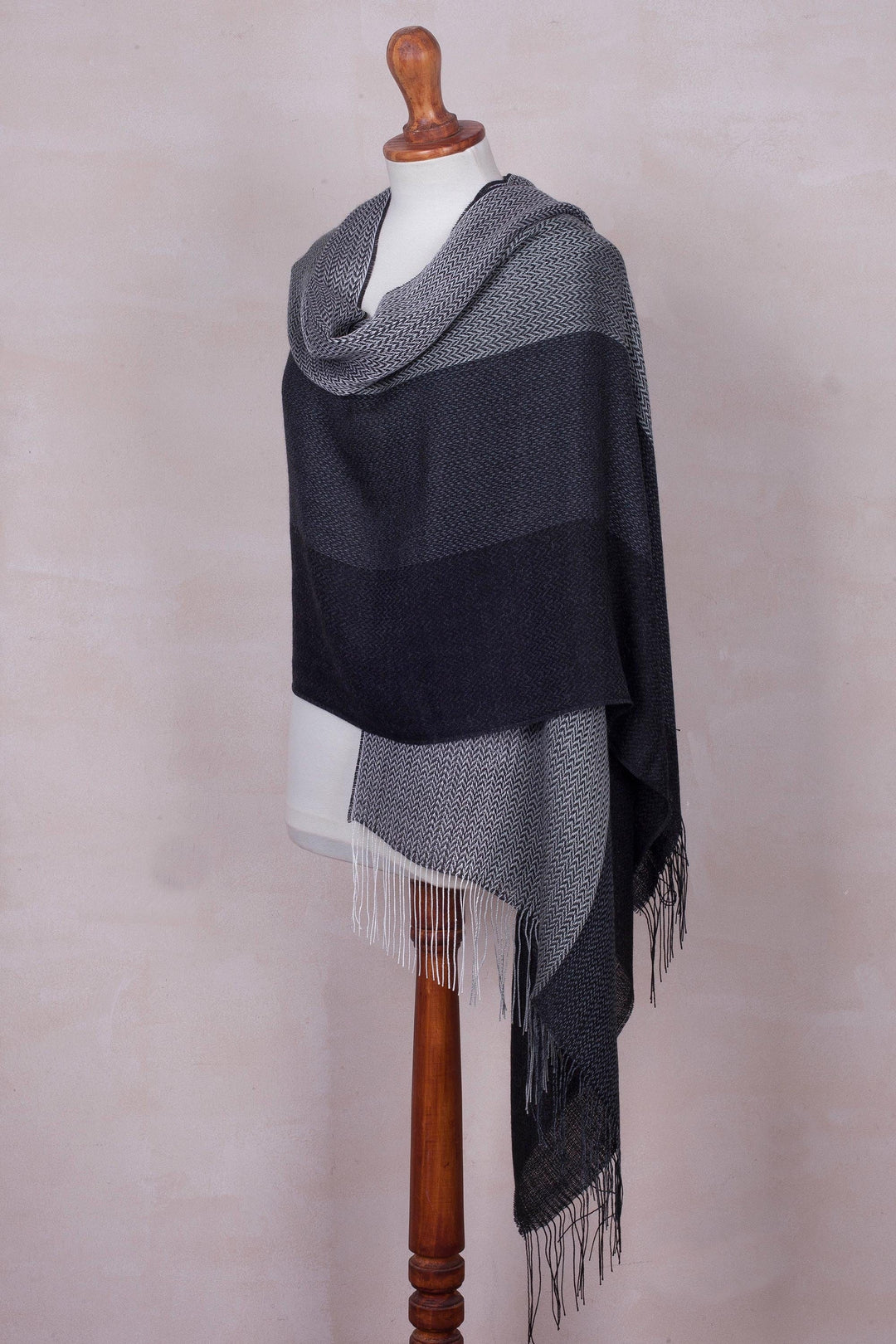 Handwoven Black and Grey Baby Alpaca Blend Shawl from Per - Power Executive