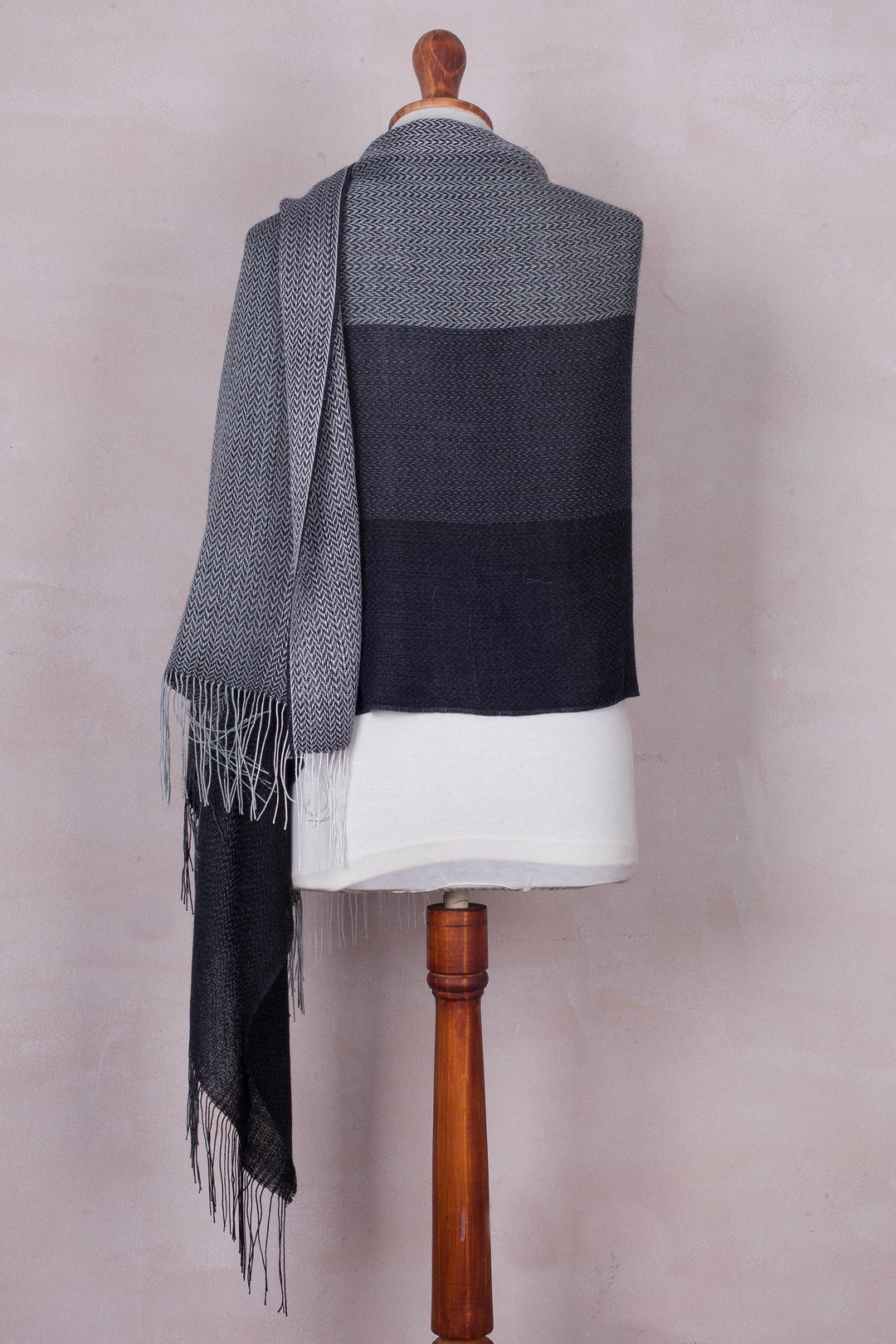Handwoven Black and Grey Baby Alpaca Blend Shawl from Per - Power Executive