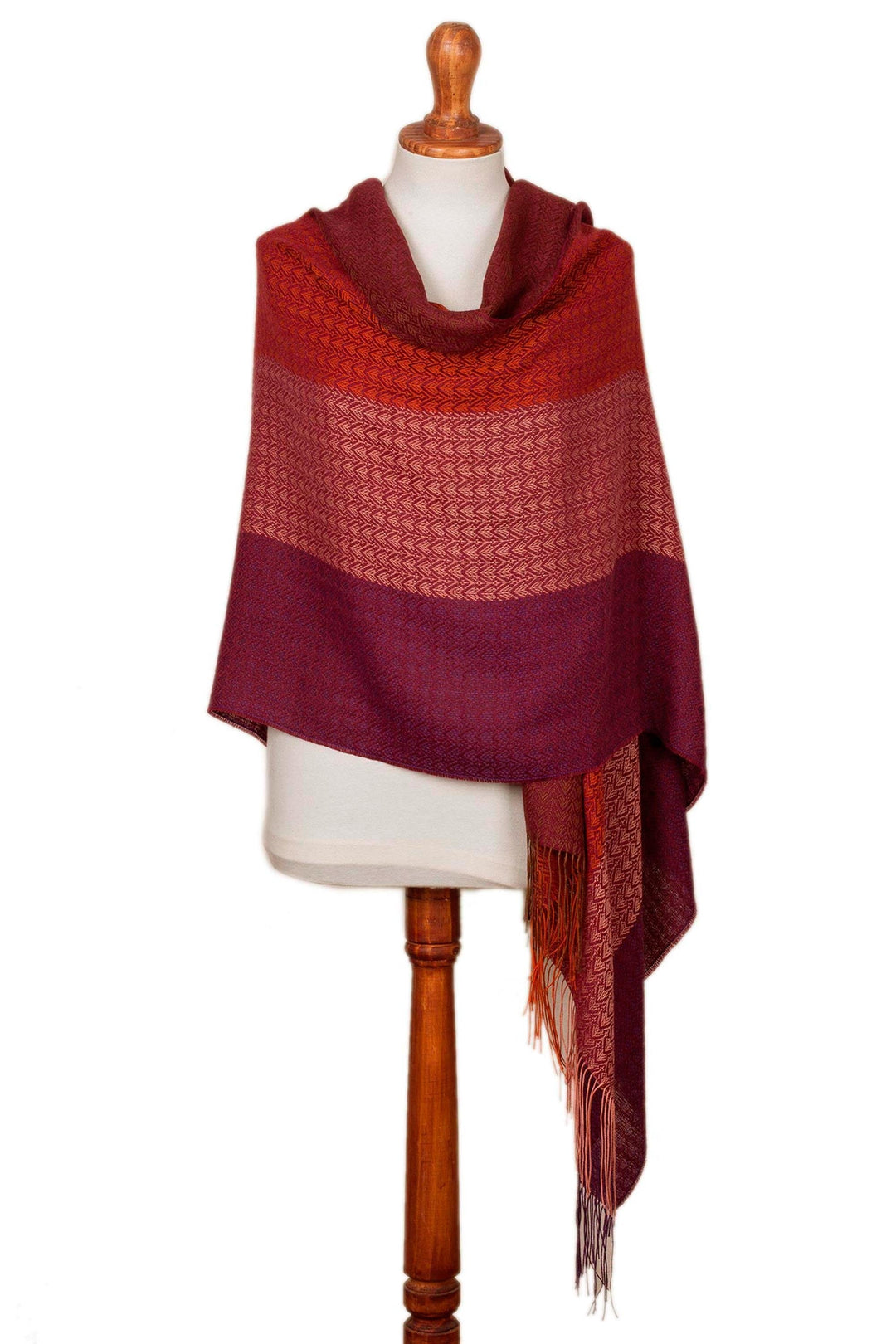 Handwoven Red and Purple Baby Alpaca Blend Shawl from Peru - Flourish