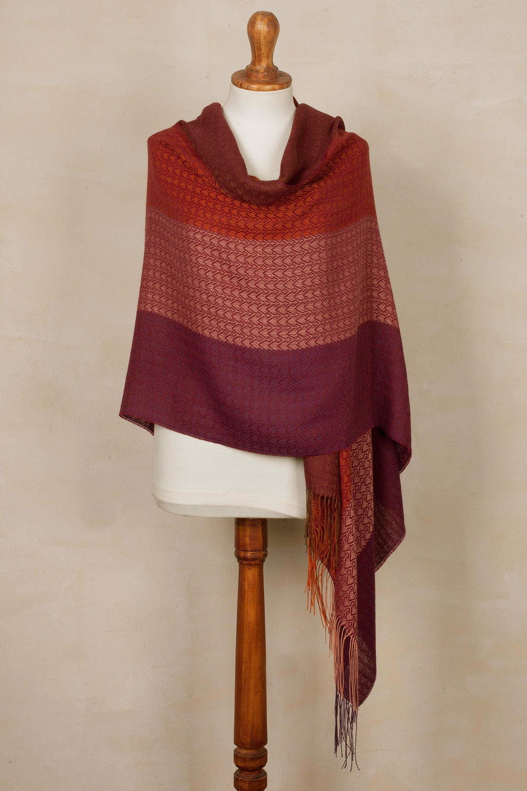 Handwoven Red and Purple Baby Alpaca Blend Shawl from Peru - Flourish