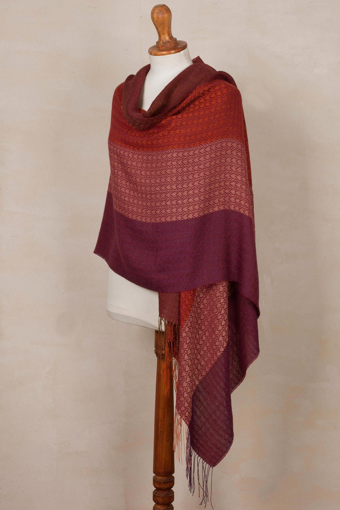 Handwoven Red and Purple Baby Alpaca Blend Shawl from Peru - Flourish