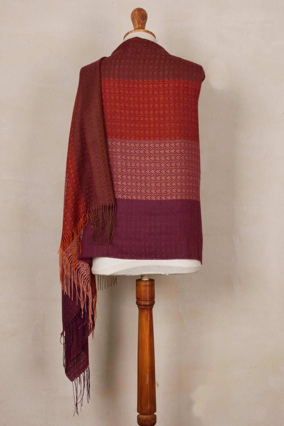 Handwoven Red and Purple Baby Alpaca Blend Shawl from Peru - Flourish