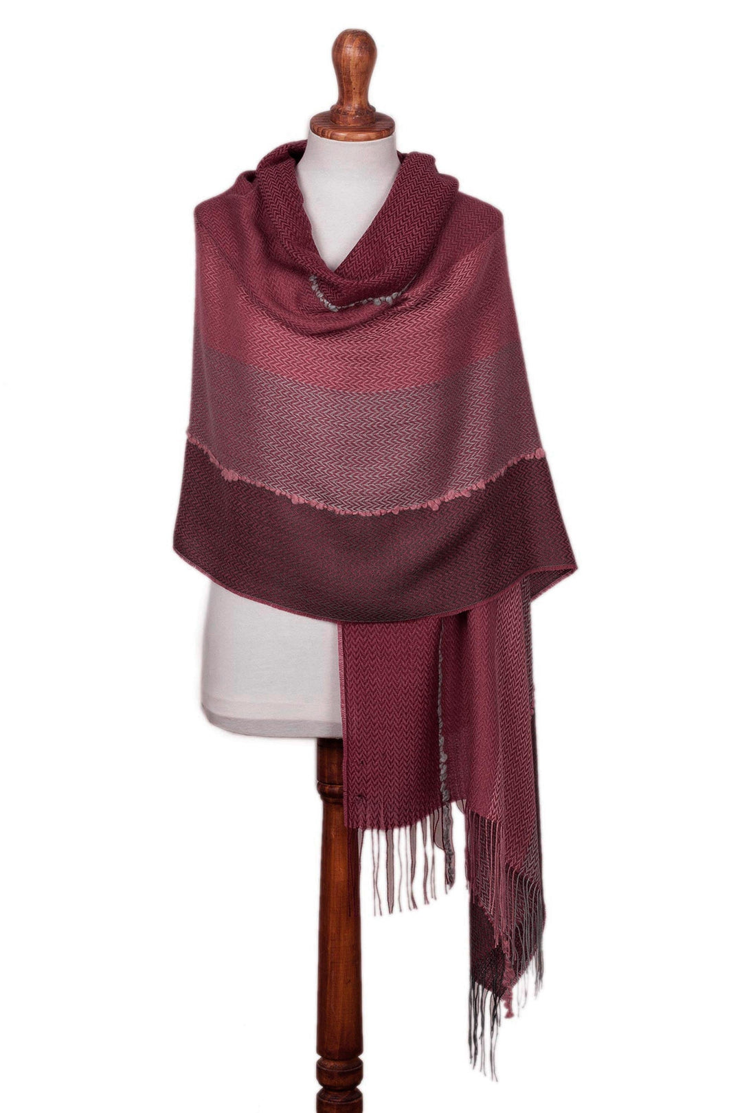 Handwoven Pink and Purple Baby Alpaca Blend Shawl from Peru - Rose Warmth