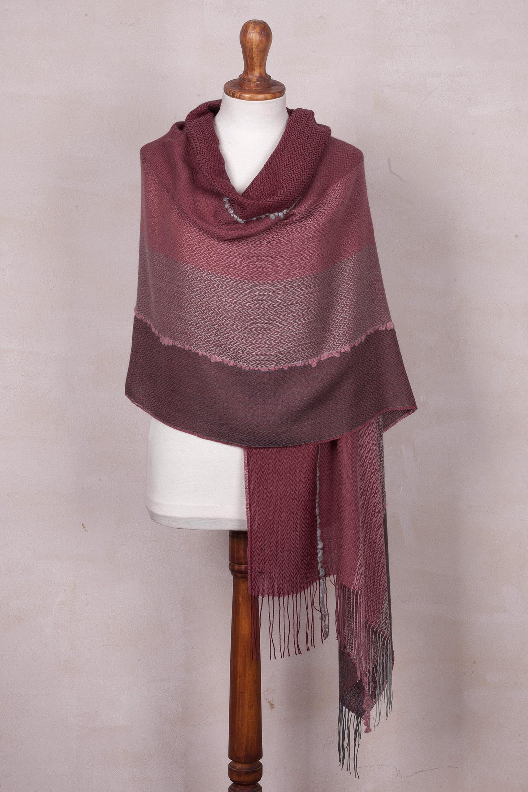 Handwoven Pink and Purple Baby Alpaca Blend Shawl from Peru - Rose Warmth