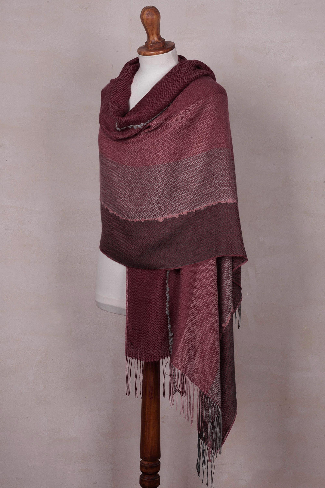 Handwoven Pink and Purple Baby Alpaca Blend Shawl from Peru - Rose Warmth