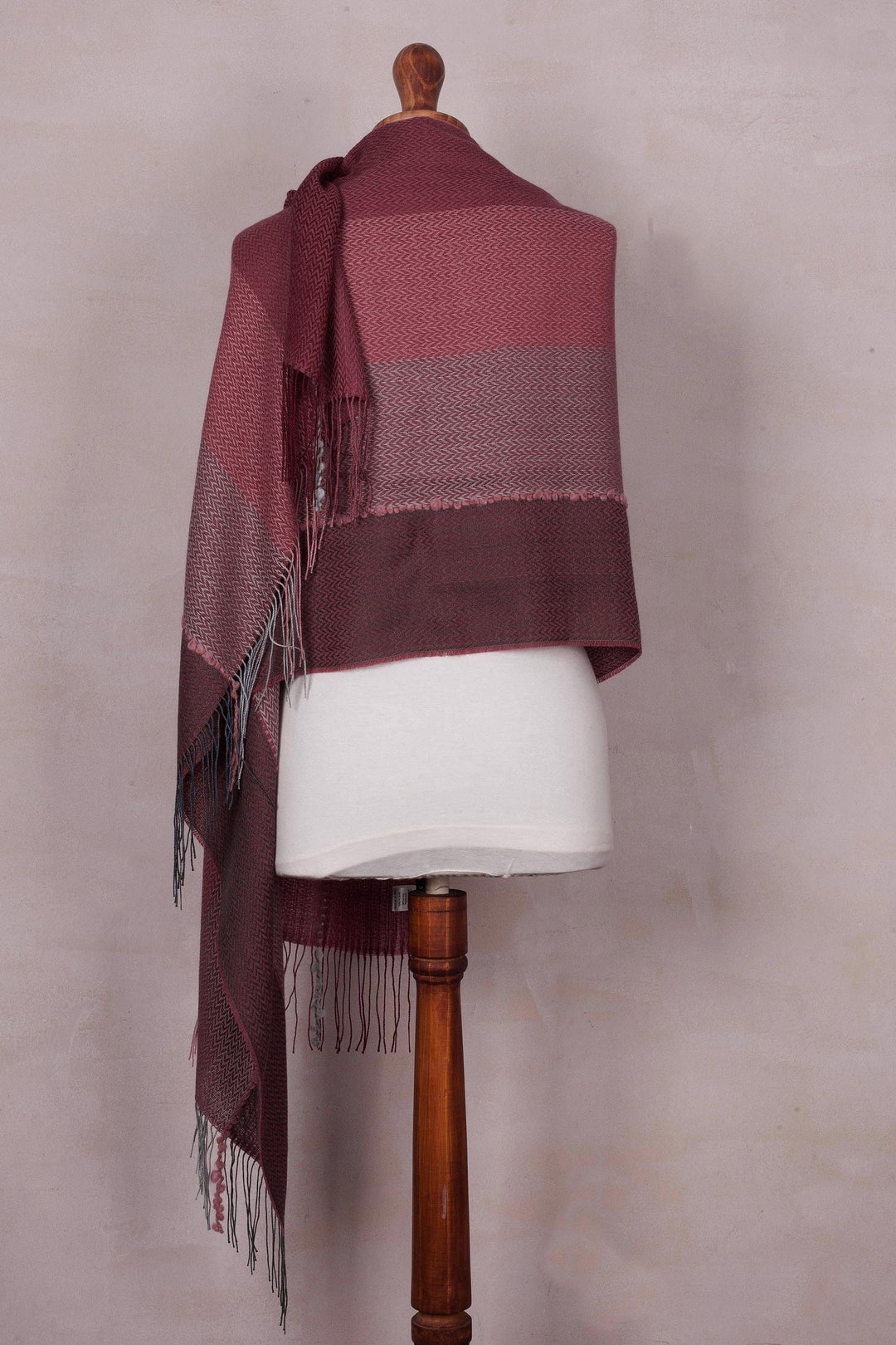 Handwoven Pink and Purple Baby Alpaca Blend Shawl from Peru - Rose Warmth