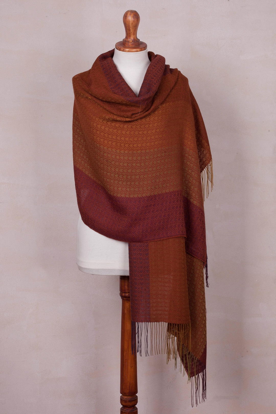 Handwoven Autumn-Colored Baby Alpaca Blend Shawl from Peru - Autumn Glory