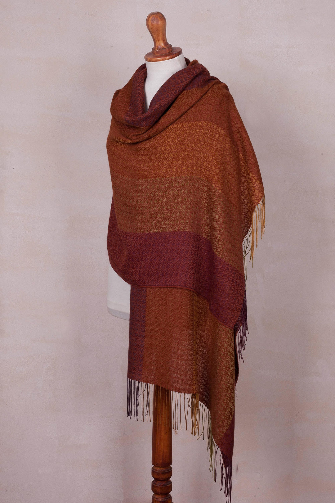 Handwoven Autumn-Colored Baby Alpaca Blend Shawl from Peru - Autumn Glory