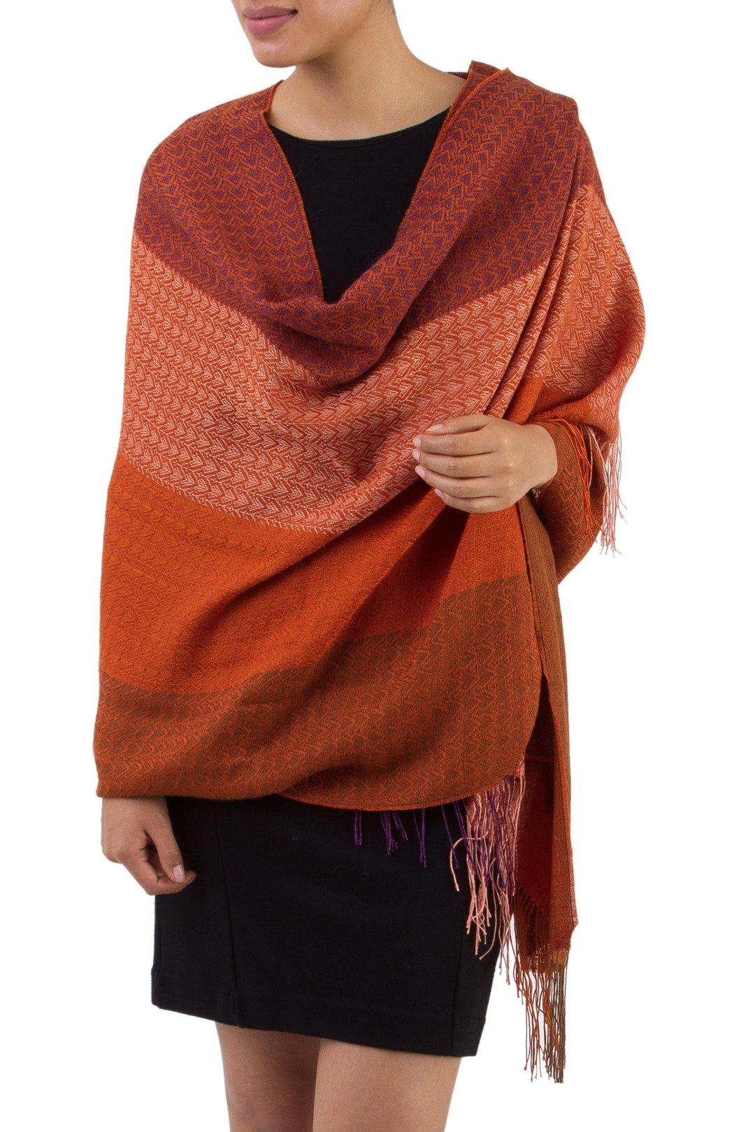 Handwoven Red and Orange Baby Alpaca Blend Shawl from Peru - Blazing Warmth