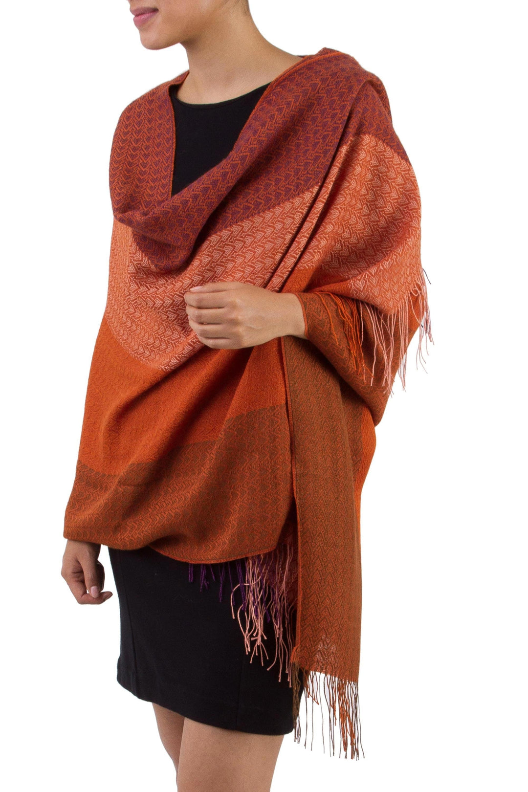 Handwoven Red and Orange Baby Alpaca Blend Shawl from Peru - Blazing Warmth