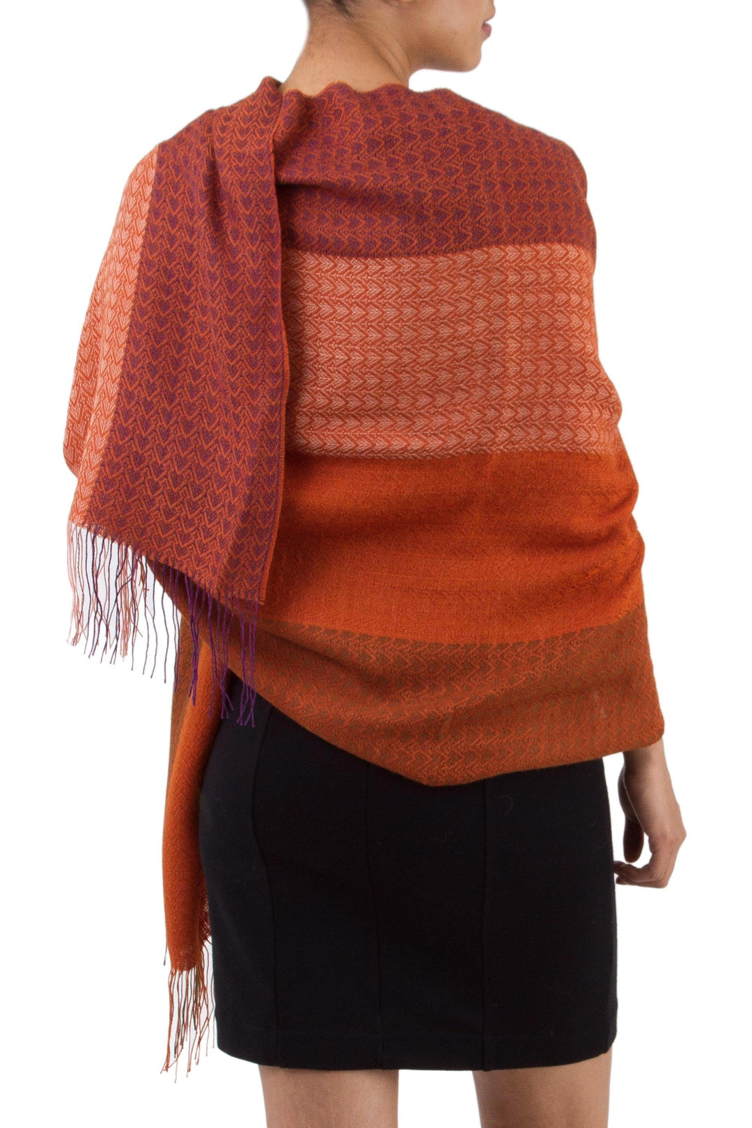 Handwoven Red and Orange Baby Alpaca Blend Shawl from Peru - Blazing Warmth
