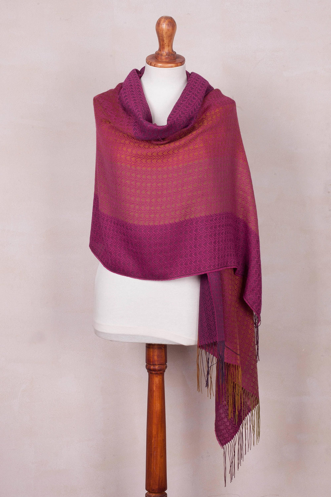 Handwoven Baby Alpaca Blend Shawl in Fuchsia from Peru - Ablaze