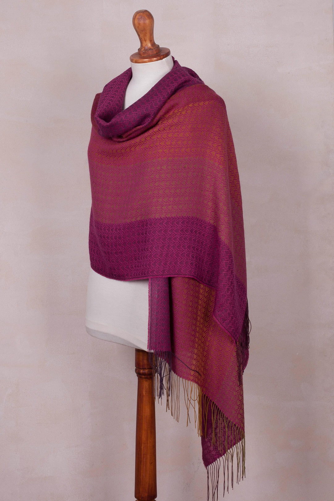 Handwoven Baby Alpaca Blend Shawl in Fuchsia from Peru - Ablaze