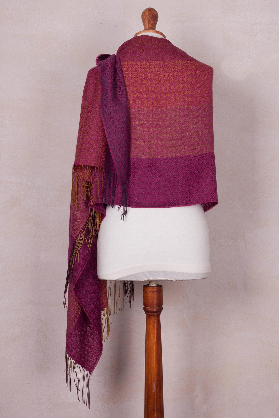 Handwoven Baby Alpaca Blend Shawl in Fuchsia from Peru - Ablaze