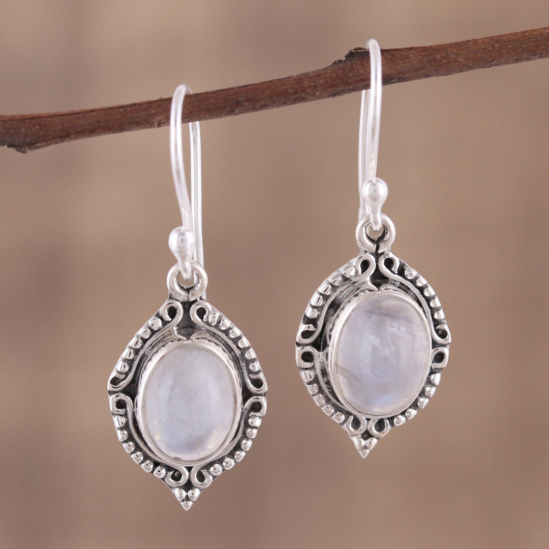 Rainbow Moonstone and Sterling Silver Dangle Earrings - Divine Allure
