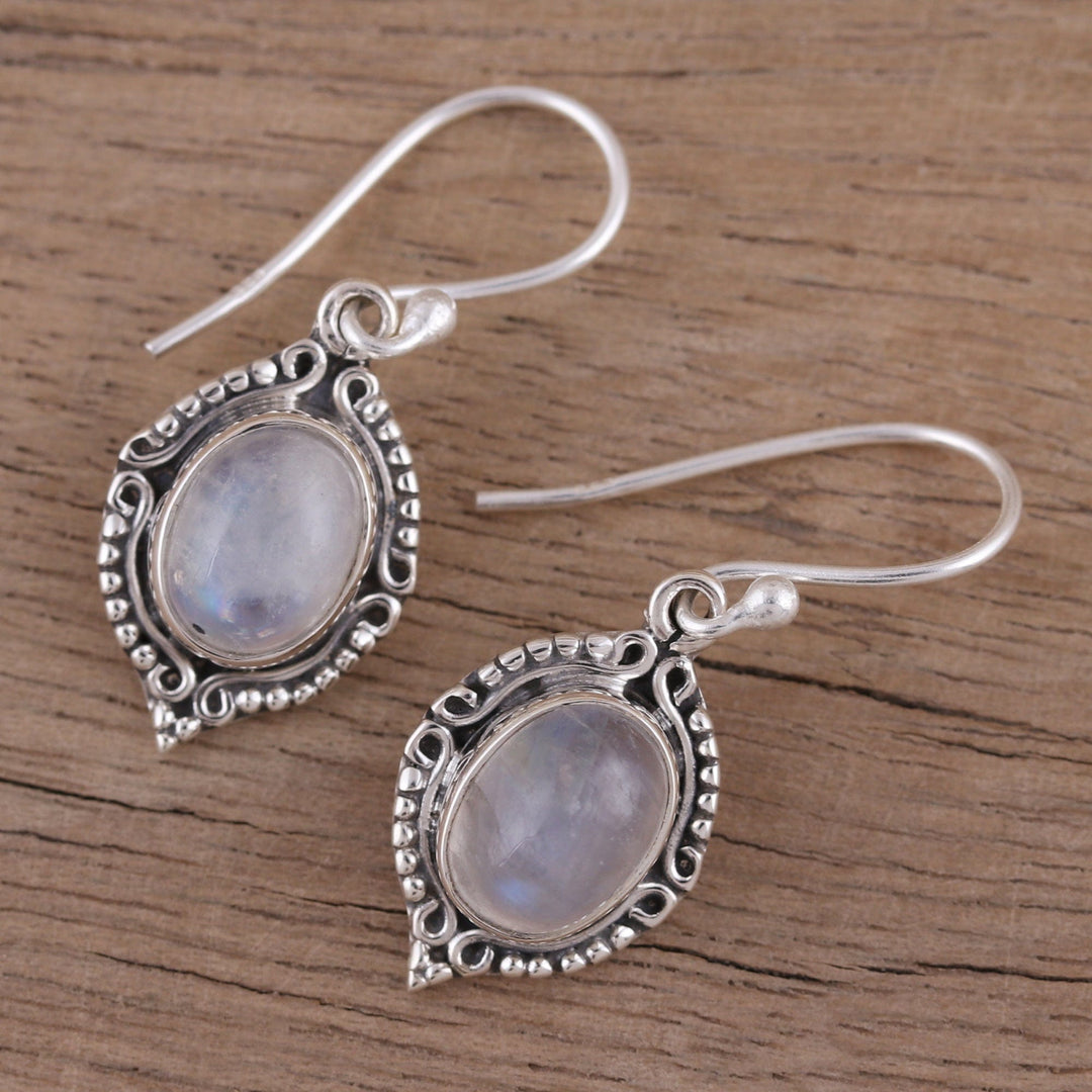 Rainbow Moonstone and Sterling Silver Dangle Earrings - Divine Allure