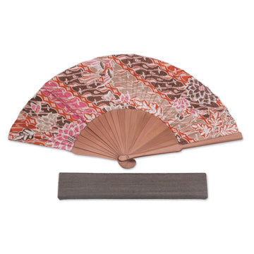 Handcrafted Printed Batik Silk and Pinewood Fan from Bali - Nature of Parang
