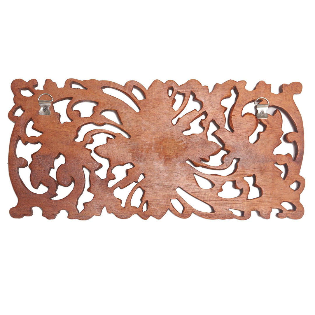 Hand Carved Suar Wood Floral Wall Panel - Majestic Flowers