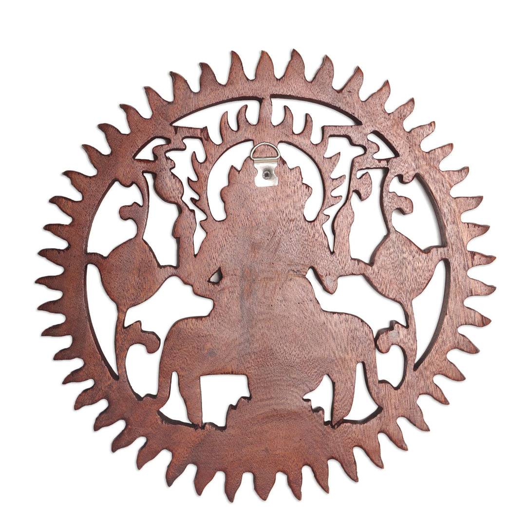 Hand Carved Suar Wood Ganesha Wall Relief Panel - Ganesha in the Garden