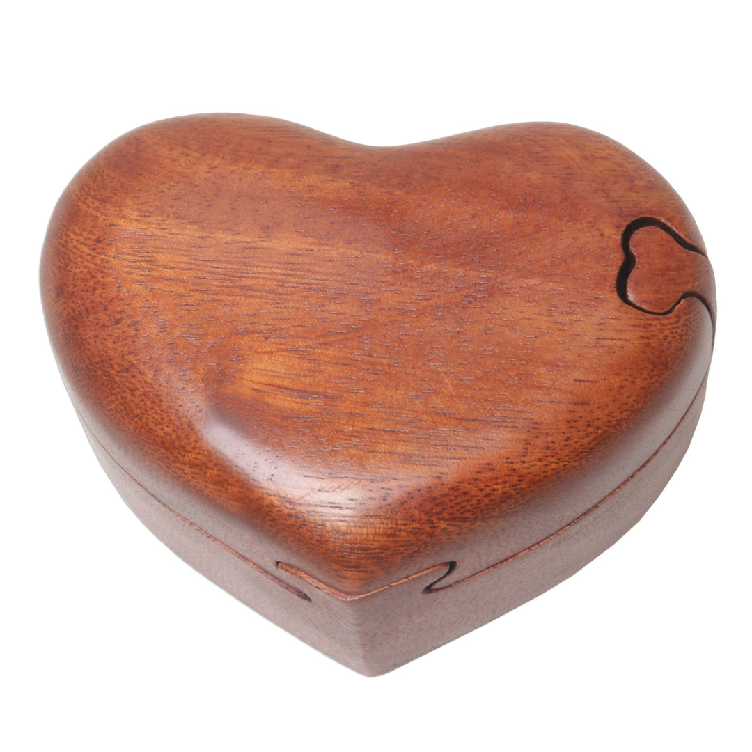 Hand Carved Suar Wood Puzzle Heart Box from Bali - All My Love
